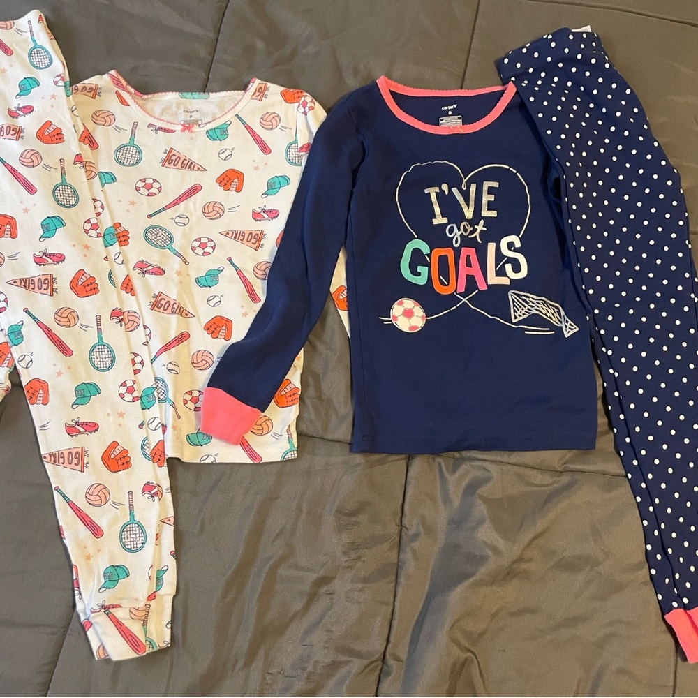 Carter’s Girls Pajamas Long Sleeve Leggings Sporty Soccer Polka-Dots